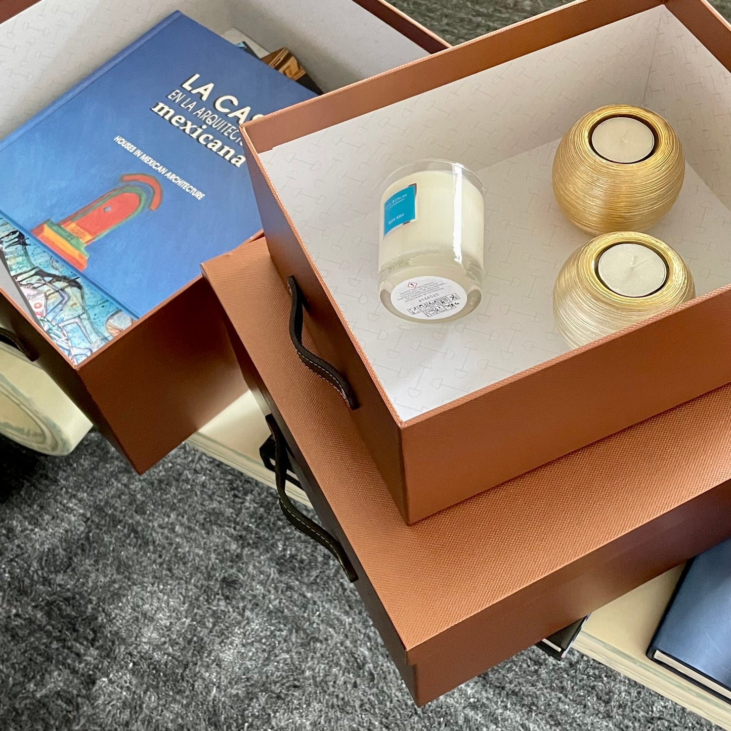 Cajas Organizadoras Decorativas Textura Metálica Bronce