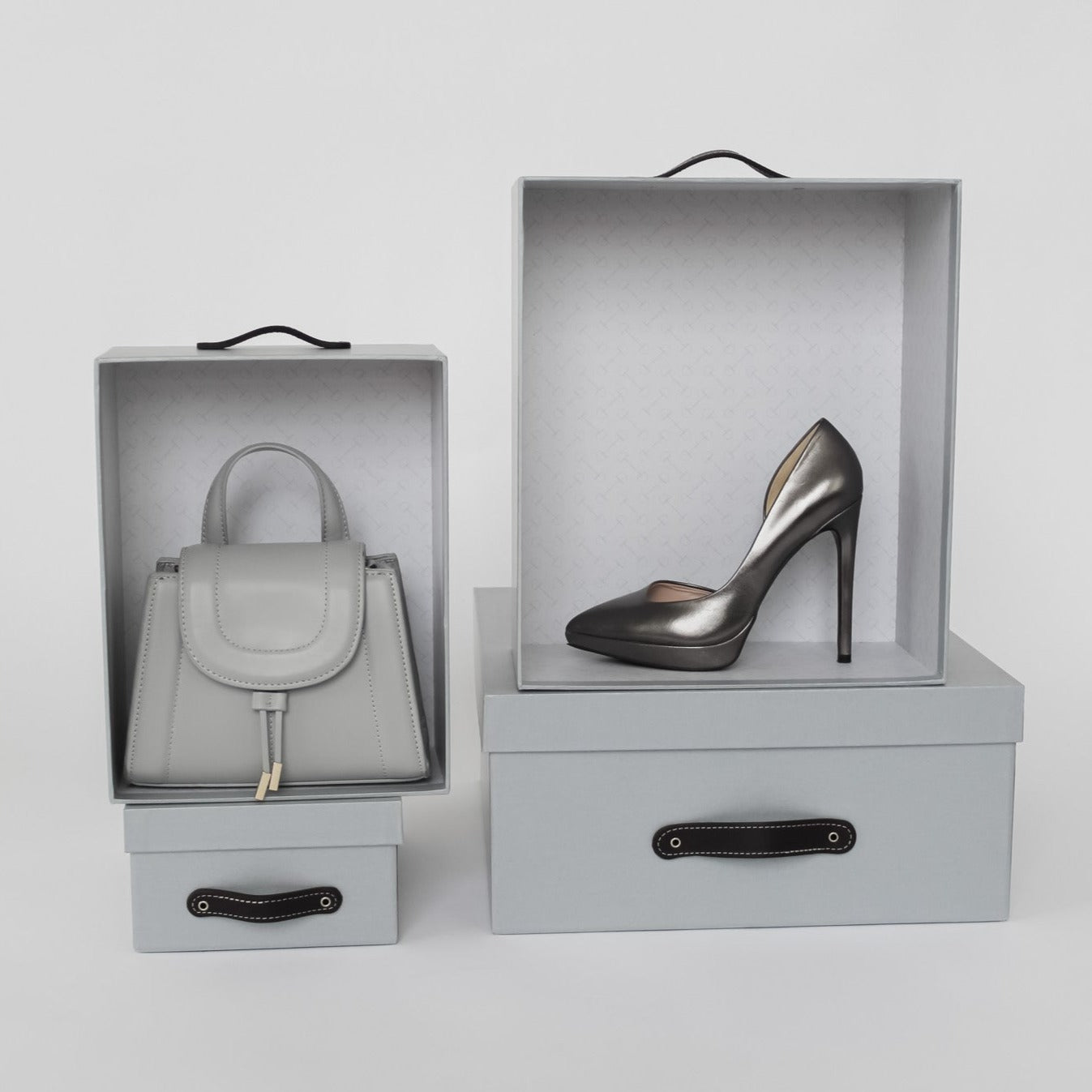 Cajas Organizadoras Decorativas Gris Claro Brillante Kit de 4 Piezas