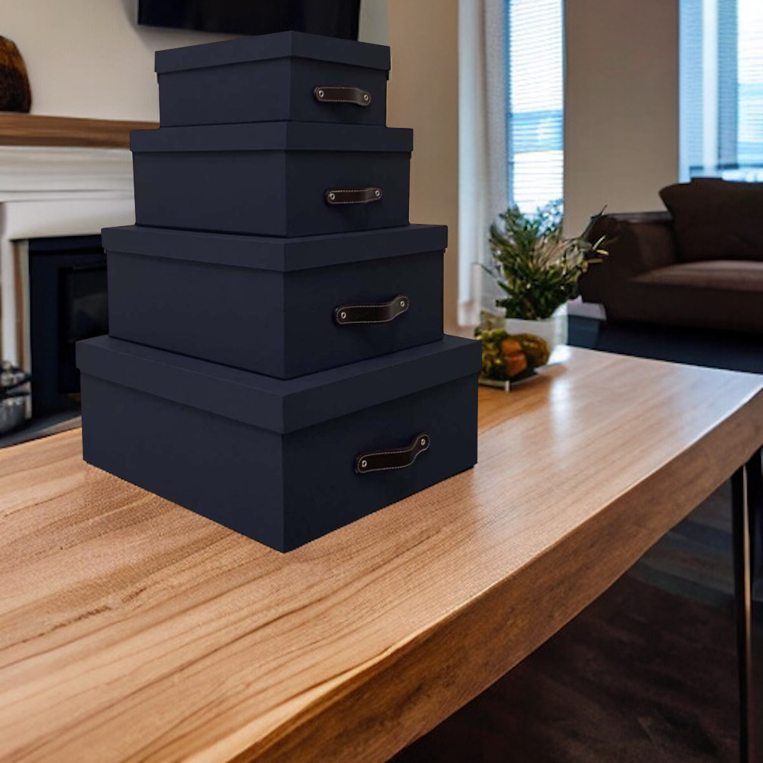 Caja Organizadora Decorativa Negra con Textura Kit 4 piezas