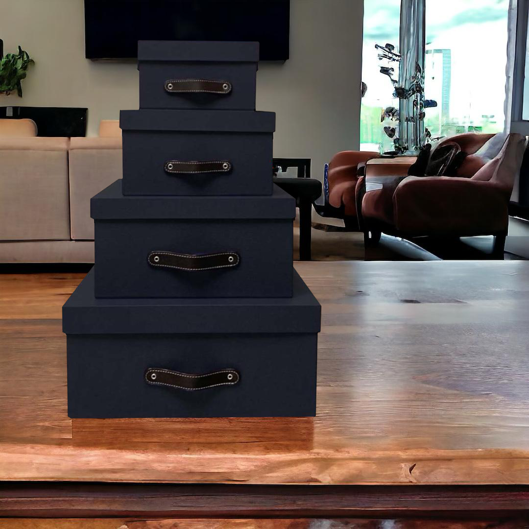 Caja Organizadora Decorativa Negra con Textura Kit 4 piezas