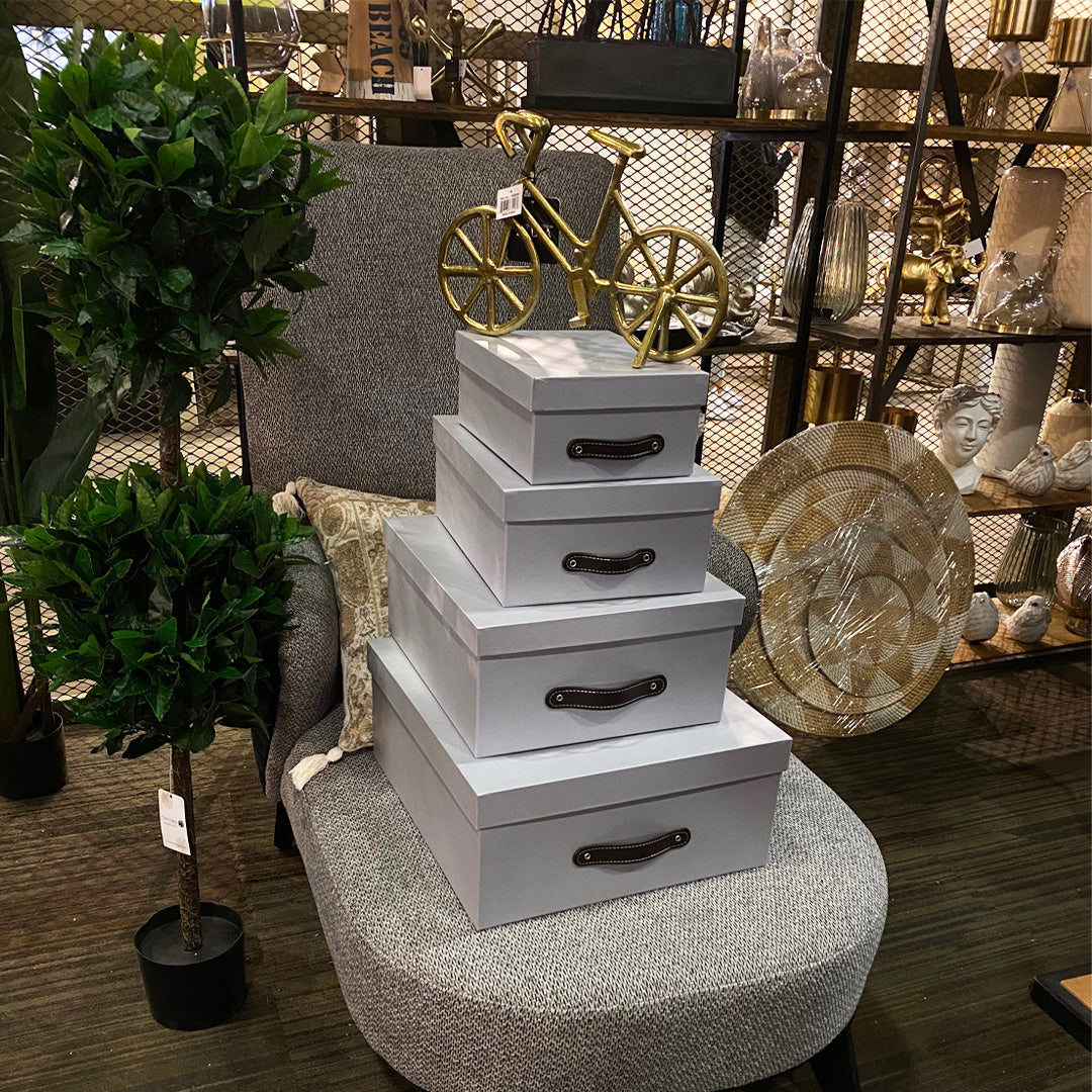 Cajas Organizadoras Decorativas Gris Claro Brillante Kit de 4 Piezas