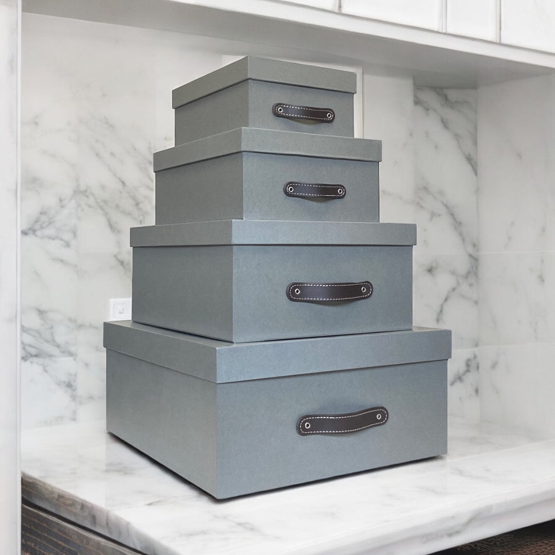 Cajas Organizadoras Decorativas Gris Oscuro Brillante Kit de 4 Piezas