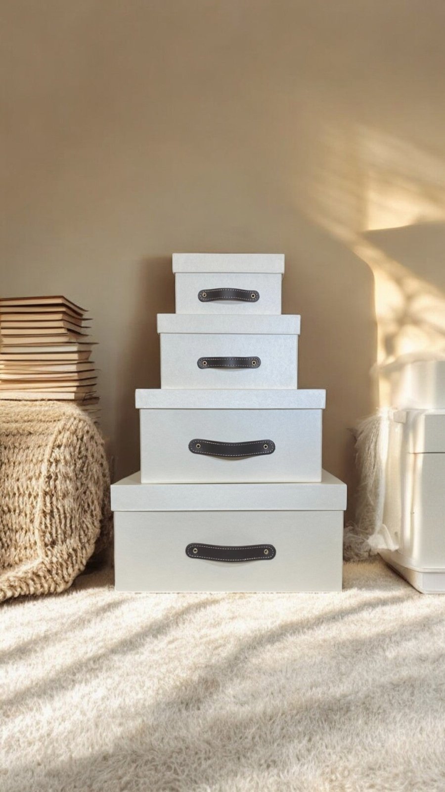 Cajas Organizadoras Decorativas Crema Aperlado Brillante Kit de 4 Piezas - Luxbox Design